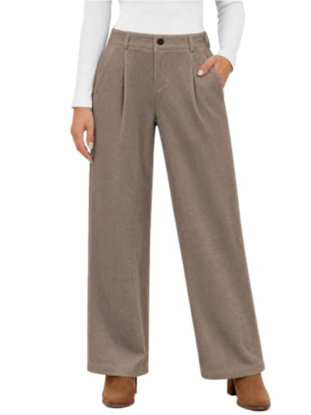 Womens Corduroy High Waisted Straight Leg Pants Button Casual Fall Trousers